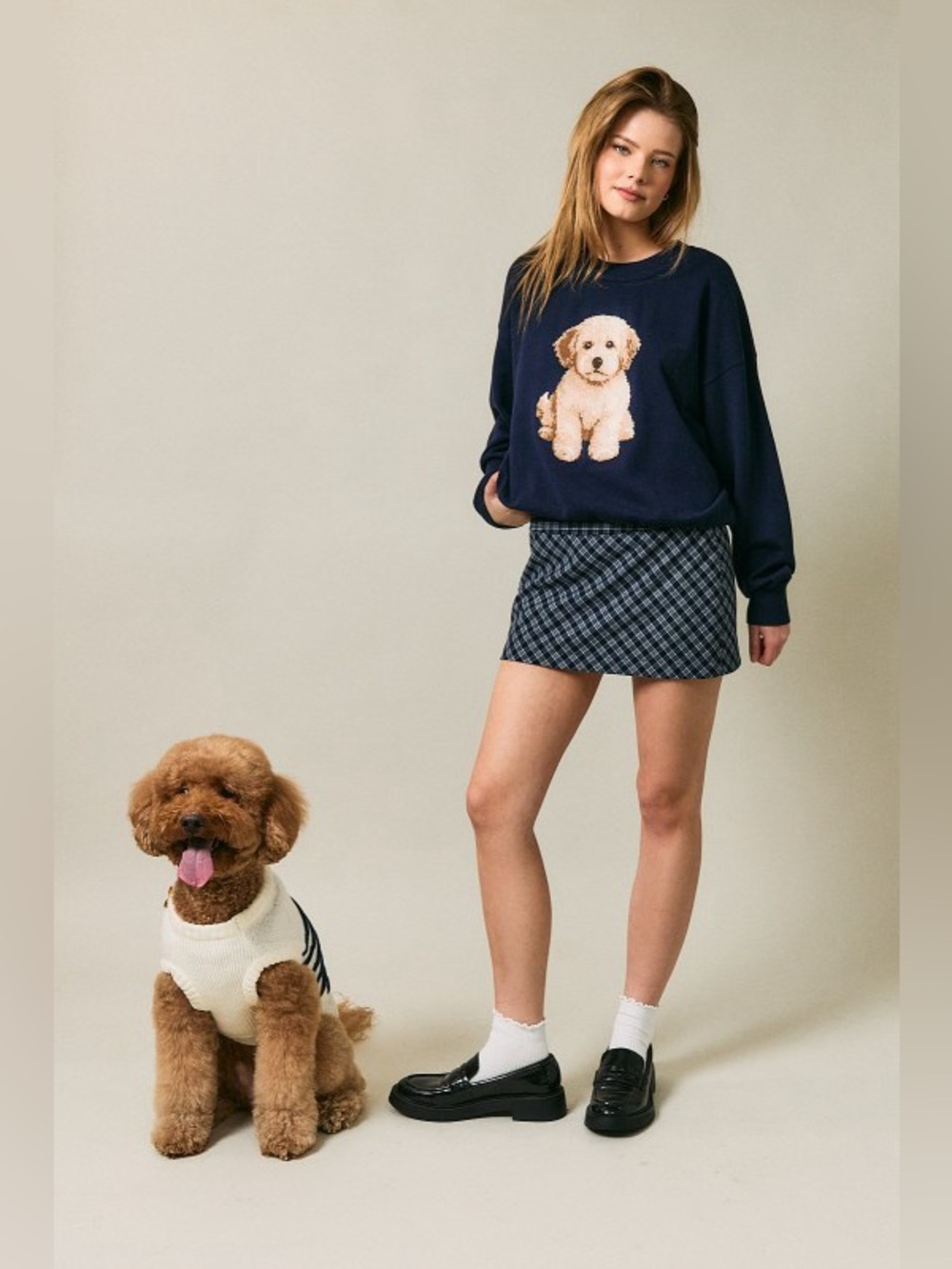 NWT Le Lis Navy Goldendoodle Dog Crew Neck Sweater Small - Picture 2 of 10